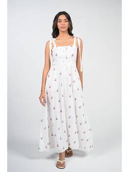 Ayrolane - Shoulder Straps White Printed Maxi Dress
