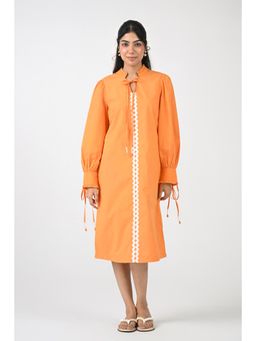 Ayrolane - Tangerine Tie Up Poplin Midi Dress