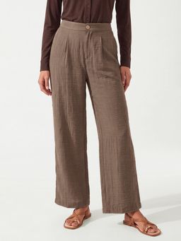max - Womens Brown Solid Wide Leg Trouser
