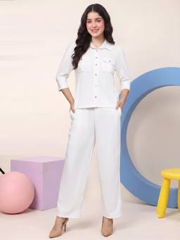 JAKANARY - Womens White Solid Co-Ord Set