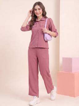 JAKANARY - Womens Pink Solid Co-Ord Set