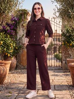 JAKANARY - Womens Wine Solid Co-Ord Set