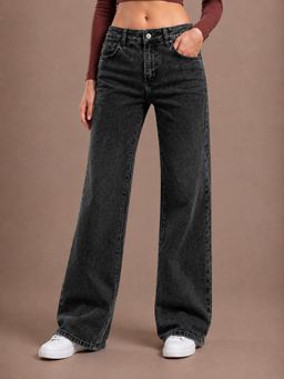 VBEAUTI - Womens Washed Black Wide Leg Streachable High Rise Jeans