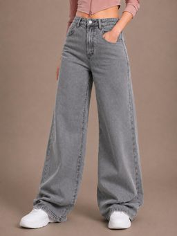 VBEAUTI - Womens Washed Grey Wide Leg Streachable High Rise Jeans
