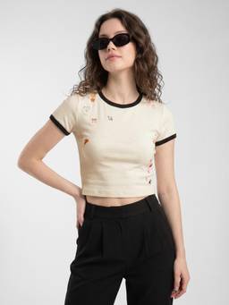max - URB_N Cream Womens Printed Crop T-Shirt