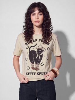max - URB_N Beige Womens Printed T-Shirt