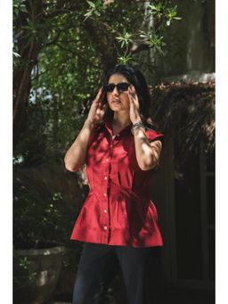 Sugnaa - Ruby Cotton Satin Clinched Waist Top