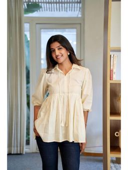Sugnaa - Pastel Yellow Peplum Tunic Top