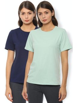 Van Heusen - Womens Multi-Color Solid Casual Round Neck T-Shirt (Pack Of 2)