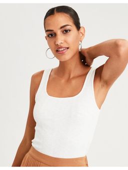 American Eagle - Womens White Ribbed Square Neck Tank Top