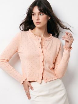 Outzidr - Pink Pointelle Textured Cardigan