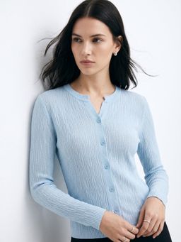 Outzidr - Blue Abstract Textured Styled Cardigan