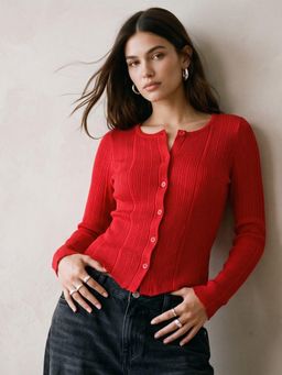 Outzidr - Red Button Down Cardigan Styled Top