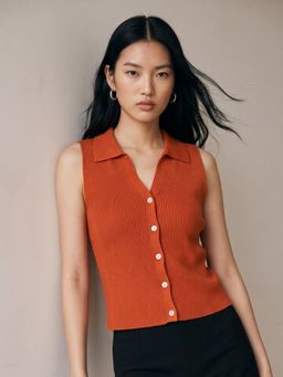 Outzidr - Rust Button Down Collared Tank Top