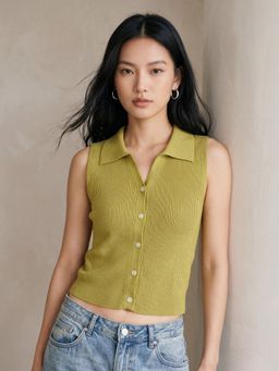 Outzidr - Green Button Down Collared Tank Top