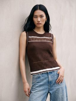 Outzidr - Brown Multi-Stripes Tank Top