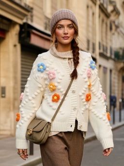 Magre - Women White Floral Cardigan