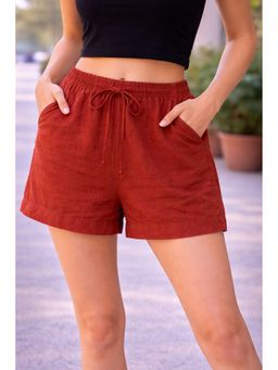 NOBARR - Women Rust Cotton Casual Shorts