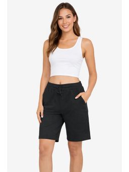 NOBARR - Women Solid Cotton Waist and 2 Side Pockets Black Shorts