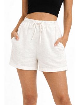 NOBARR - Women White Pure Cotton 2 Side Pockets and Drawstring Waist Shorts