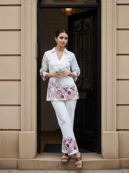 ZUMMER - Off White Cotton Embroidered Co-Ord Set
