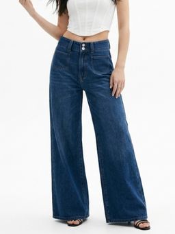 Outzidr - Women Blue Comfort Wide Leg High-Rise Light Fade Stretchable Jeans