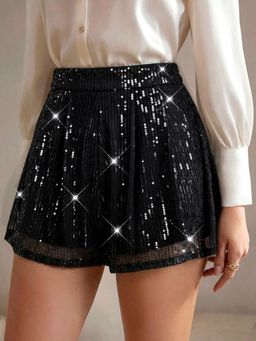 Outzidr - Women Black Embellished Relaxed Fit Shorts