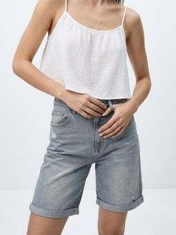 Outzidr - Women Grey Solid Regular Fit Denim Shorts