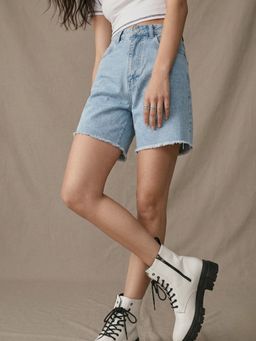 Outzidr - Women Blue Solid Regular Fit Shorts