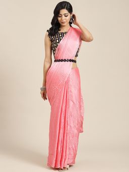 Sareemall - Women Georgette Pink Solid Belted Sarees with Unstitched Blouse Piece