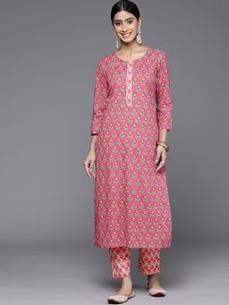 Varanga - Pink Round Neck Kurta with Trouser (Set of 2)