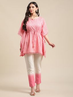 Varanga - Pink Round Neck Kaftan with Trouser (Set of 2)