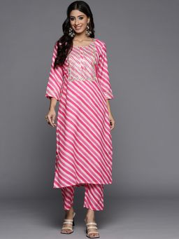 Varanga - Pink Round Neck Kurta with Trouser (Set of 2)