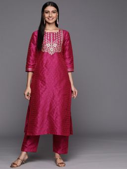 Varanga - Pink Round Neck Kurta with Trouser (Set of 2)
