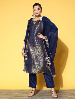 Varanga - Blue Round Neck Kurta with Trouser (Set of 2)