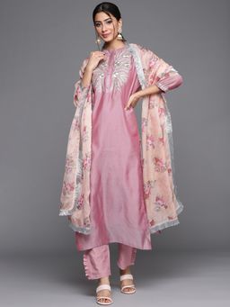 Varanga - Mauve Mandarin Neck Kurta with Trouser and Dupatta (Set of 3)