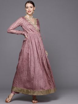 Varanga - Rose Gold V-Neck Anarkali Kurta with Trouser (Set of 2)