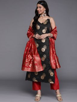 Varanga - Black Shoulder Straps Kurta with Trouser and Dupatta (Set of 3)