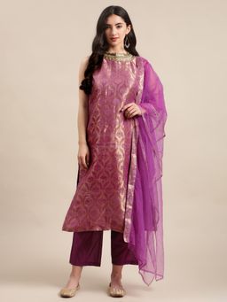 Varanga - Mauve Halter Neck Kurta with Trouser and Dupatta (Set of 3)