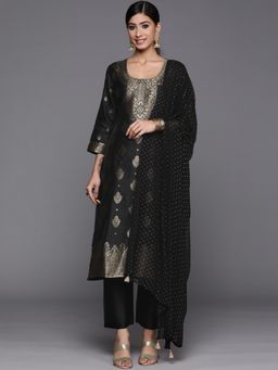 Varanga - Black Round Neck Kurta with Trouser and Dupatta (Set of 3)