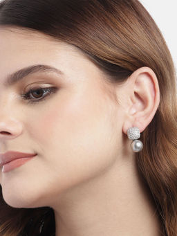 Carlton London - Premium Silver Plated Hanging Pearl Drop Earring for Women