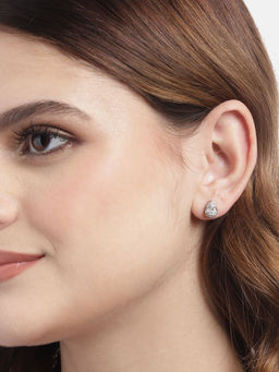 Carlton London - Silver Plated CZ Tear Drop Shape Stud Earring for Women
