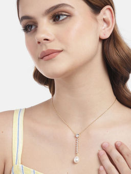 Carlton London - Premium Gold Plated Hanging Pearl Lariat Necklace for Women