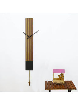ARTYPILLAR - 51In Wooden Frame with Brass Strips In Vertical Grooves Design Wall Clock