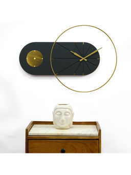 ARTYPILLAR - 26X18In Wooden Frame with Golden Ring and Groove Pattern Minimal Design Wall Clock