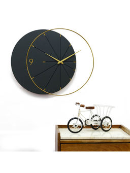 ARTYPILLAR - 23X18In Wooden Frame with Golden Ring and Groove Pattern Minimal Wall Clock