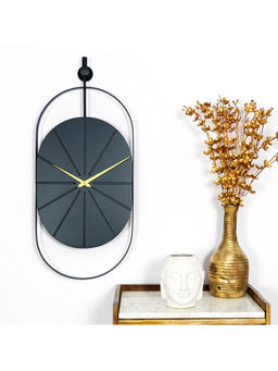 ARTYPILLAR - 12X27In Wooden Frame with Groove Design Iron Hanging Pattern Wall Clock