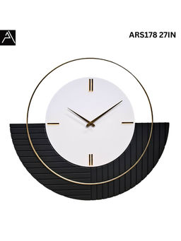 ARTYPILLAR - 27In Wooden Frame with Louvers Pattern Grooves and Golden Ring Wall Clock