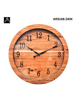 ARTYPILLAR - 24In Wooden Frame with Sheesham Design Base and 20In Flat Glass Dial Wall Clock