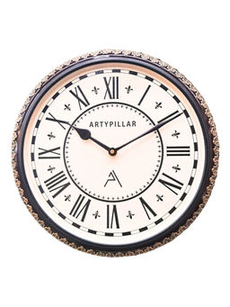 ARTYPILLAR - 12In Wooden Frame with Brass Motif Work and Big 10In Dome Glass Dial Wall Clock